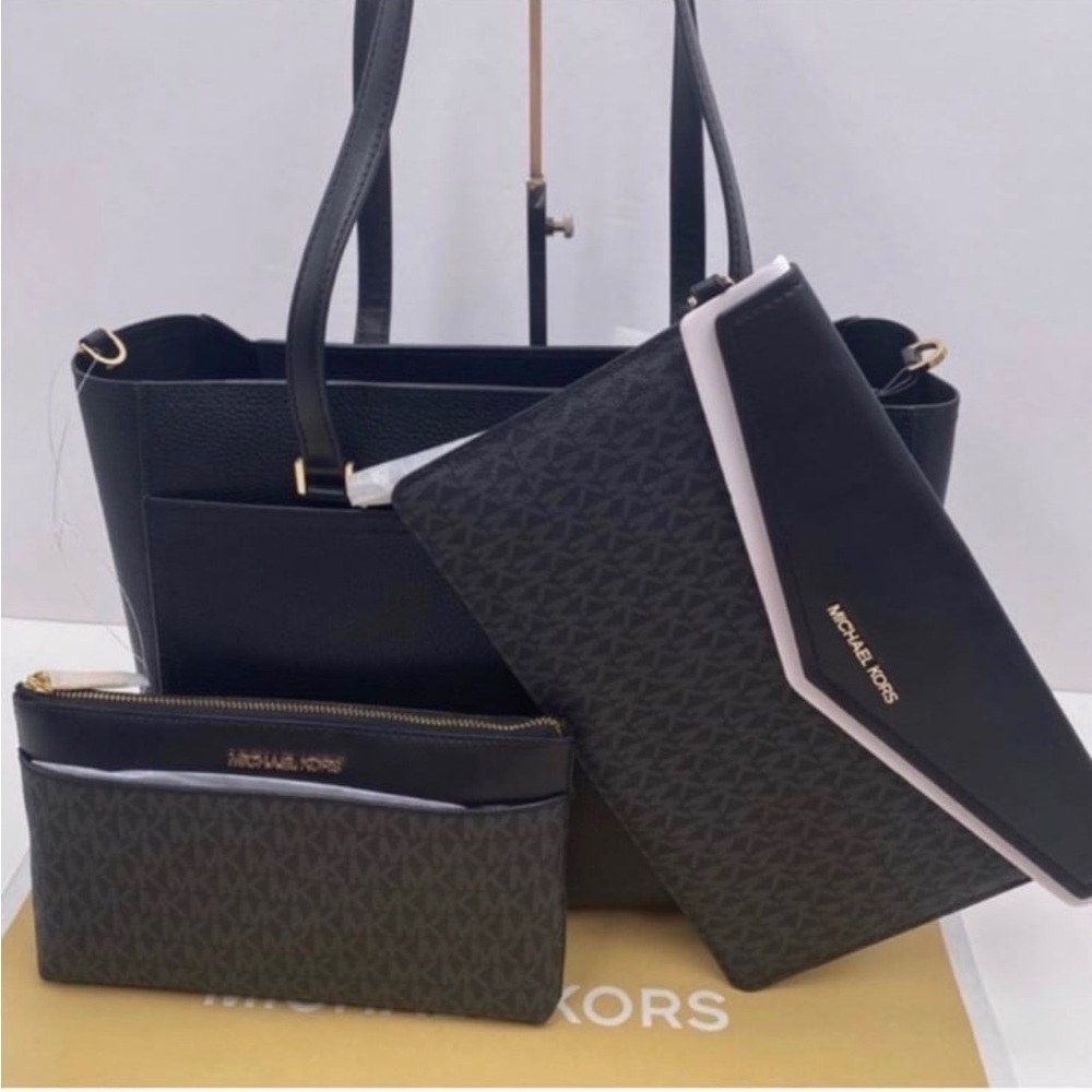 Michael Kors Black Women's 3 in 1 Maisie Tote and Clutch Crossbody Set